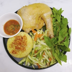 Gà hấp + xôi