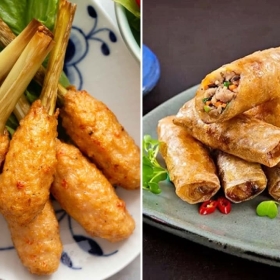 Khai vị 2 món: Chả giò + chạo tôm
